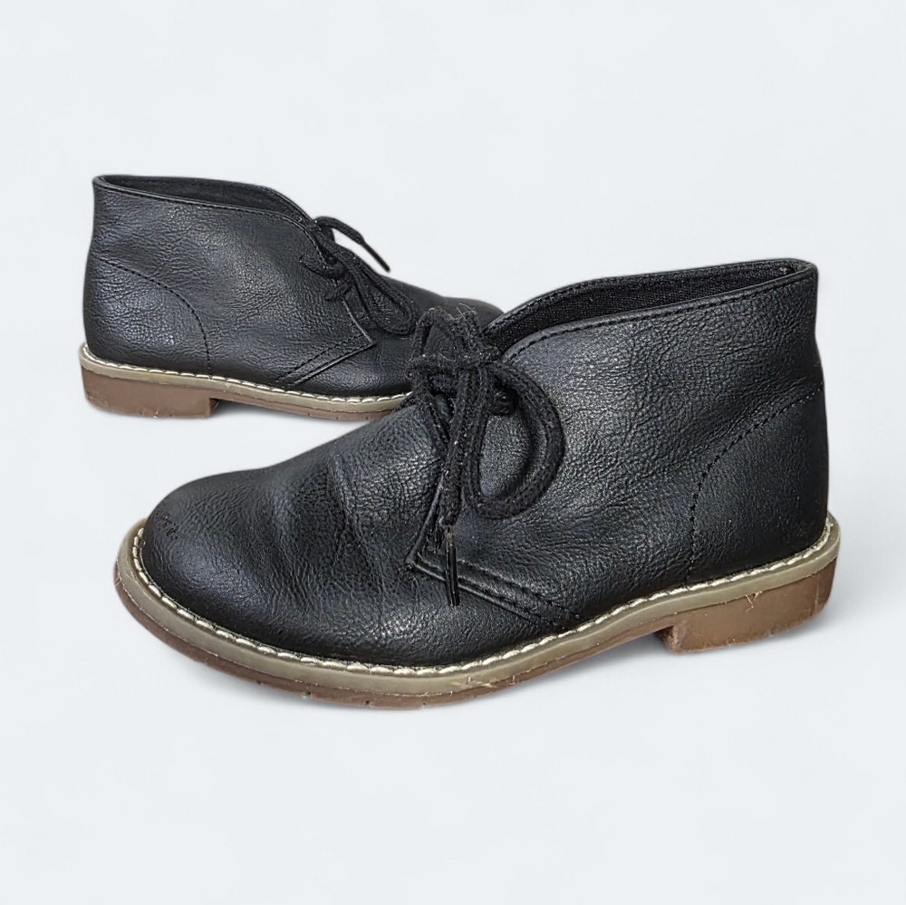 Place Black Ankle Boots Boys Size 12 Faux Leather Lace Up